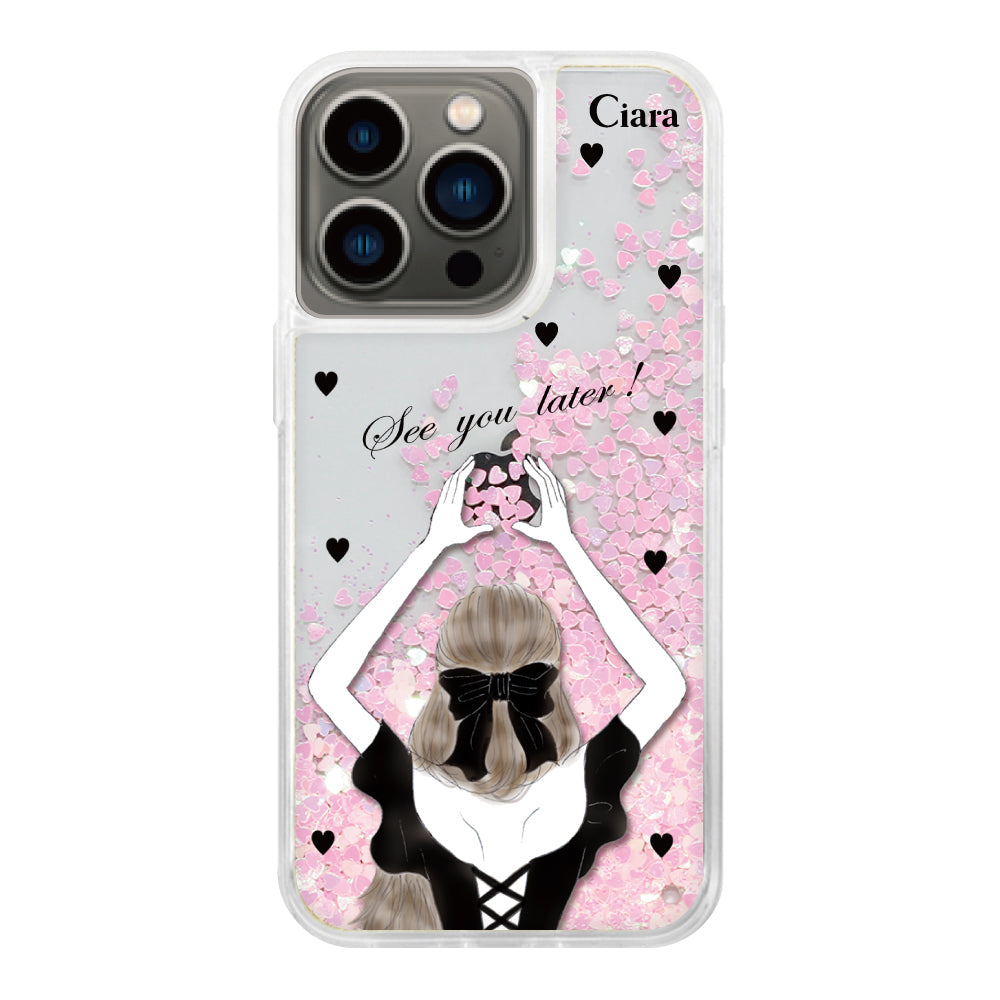 iPhoneケース グリッター オイルクリアケース ブラックバックショット