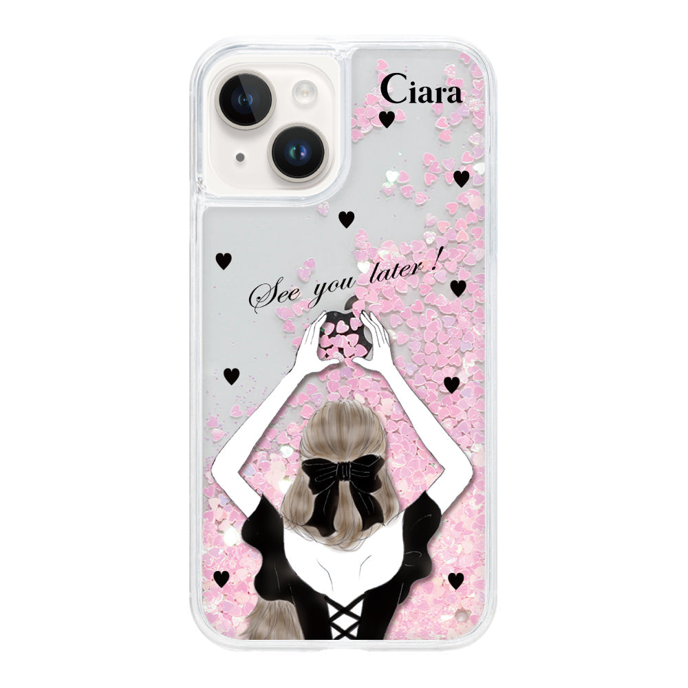 iPhoneケース グリッター オイルクリアケース ブラックバックショット