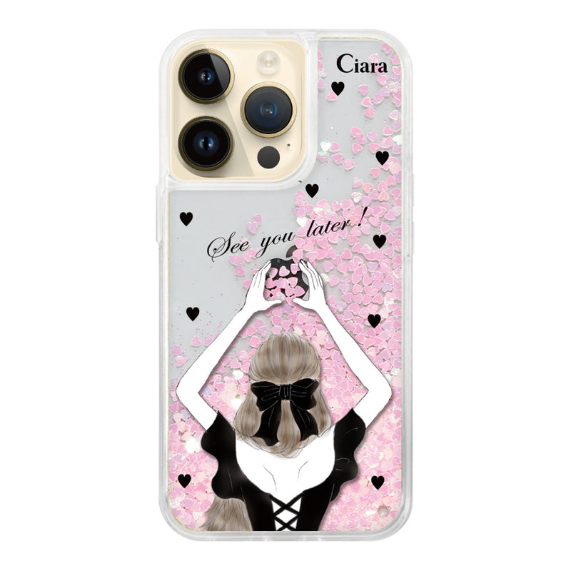 iPhoneケース グリッター オイルクリアケース ブラックバックショット