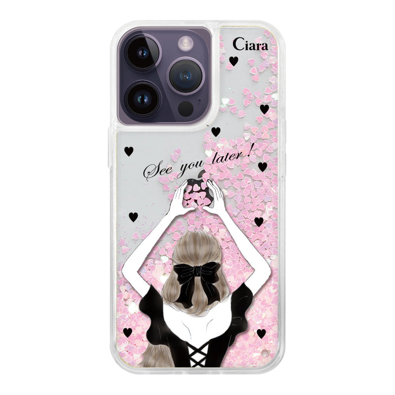 iPhoneケース グリッター オイルクリアケース ブラックバックショット