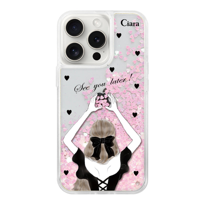 iPhoneケース グリッター オイルクリアケース ブラックバックショット