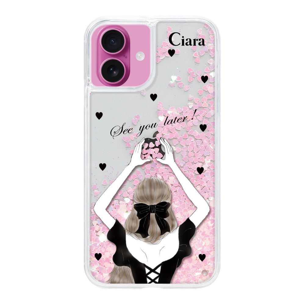 iPhoneケース グリッター オイルクリアケース ブラックバックショット