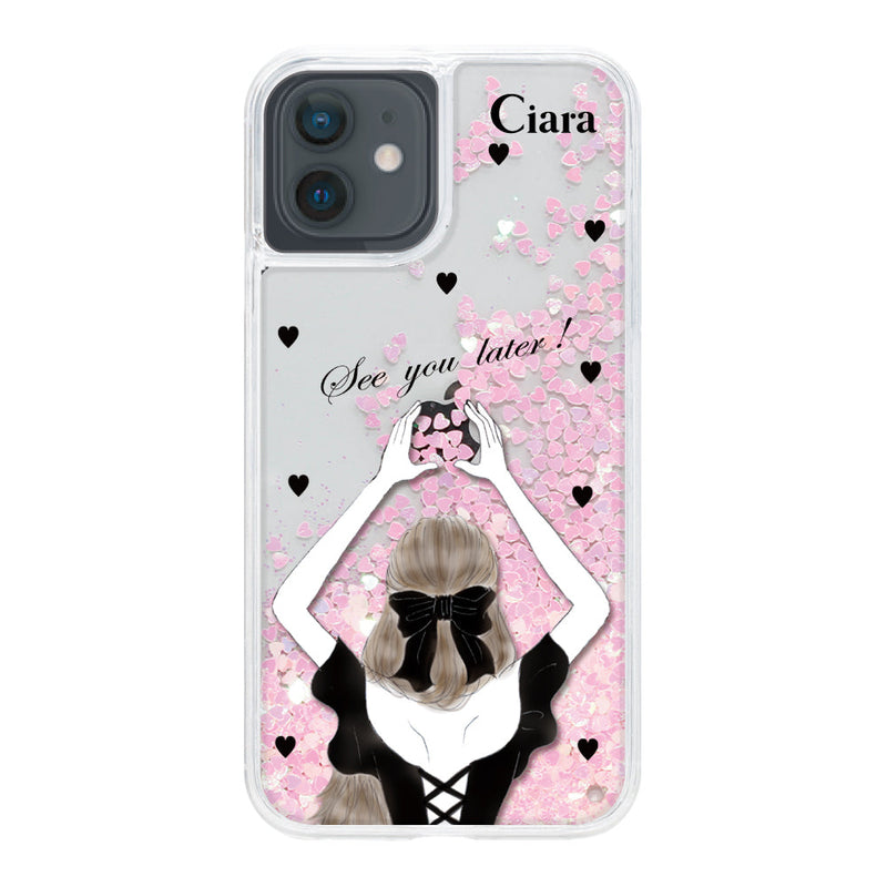 iPhoneケース グリッター オイルクリアケース ブラックバックショット