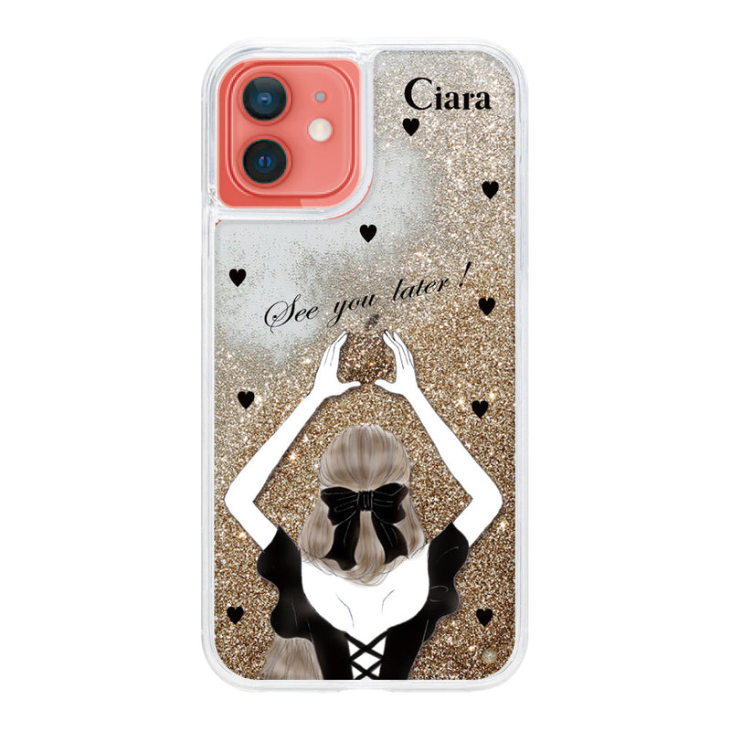 iPhoneケース グリッター オイルクリアケース ブラックバックショット
