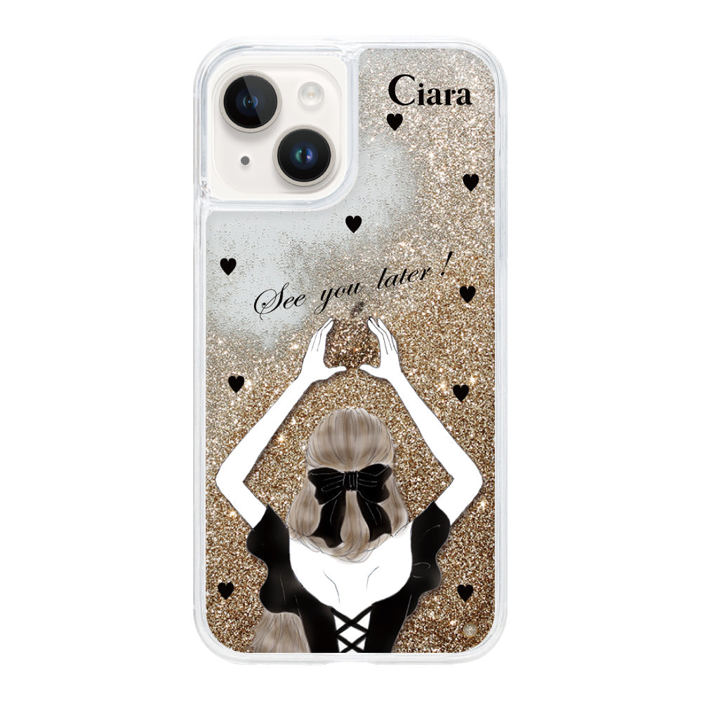 iPhoneケース グリッター オイルクリアケース ブラックバックショット