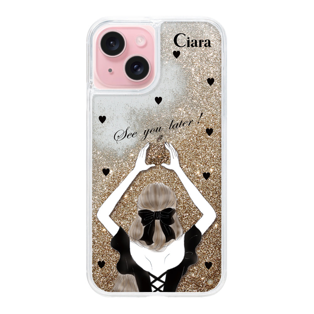 iPhoneケース グリッター オイルクリアケース ブラックバックショット