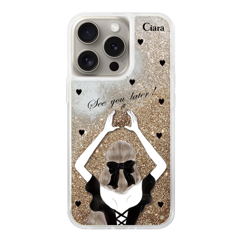 iPhoneケース グリッター オイルクリアケース ブラックバックショット