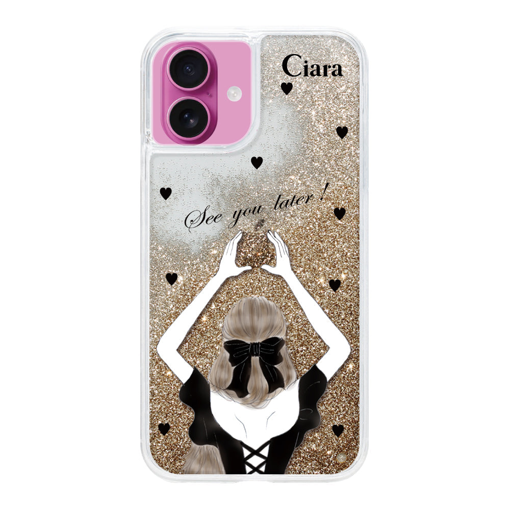 iPhoneケース グリッター オイルクリアケース ブラックバックショット