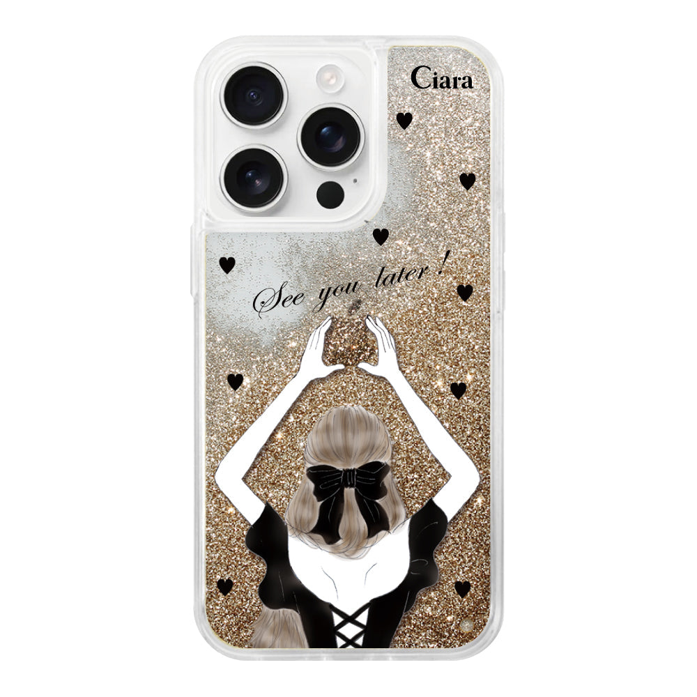 iPhoneケース グリッター オイルクリアケース ブラックバックショット