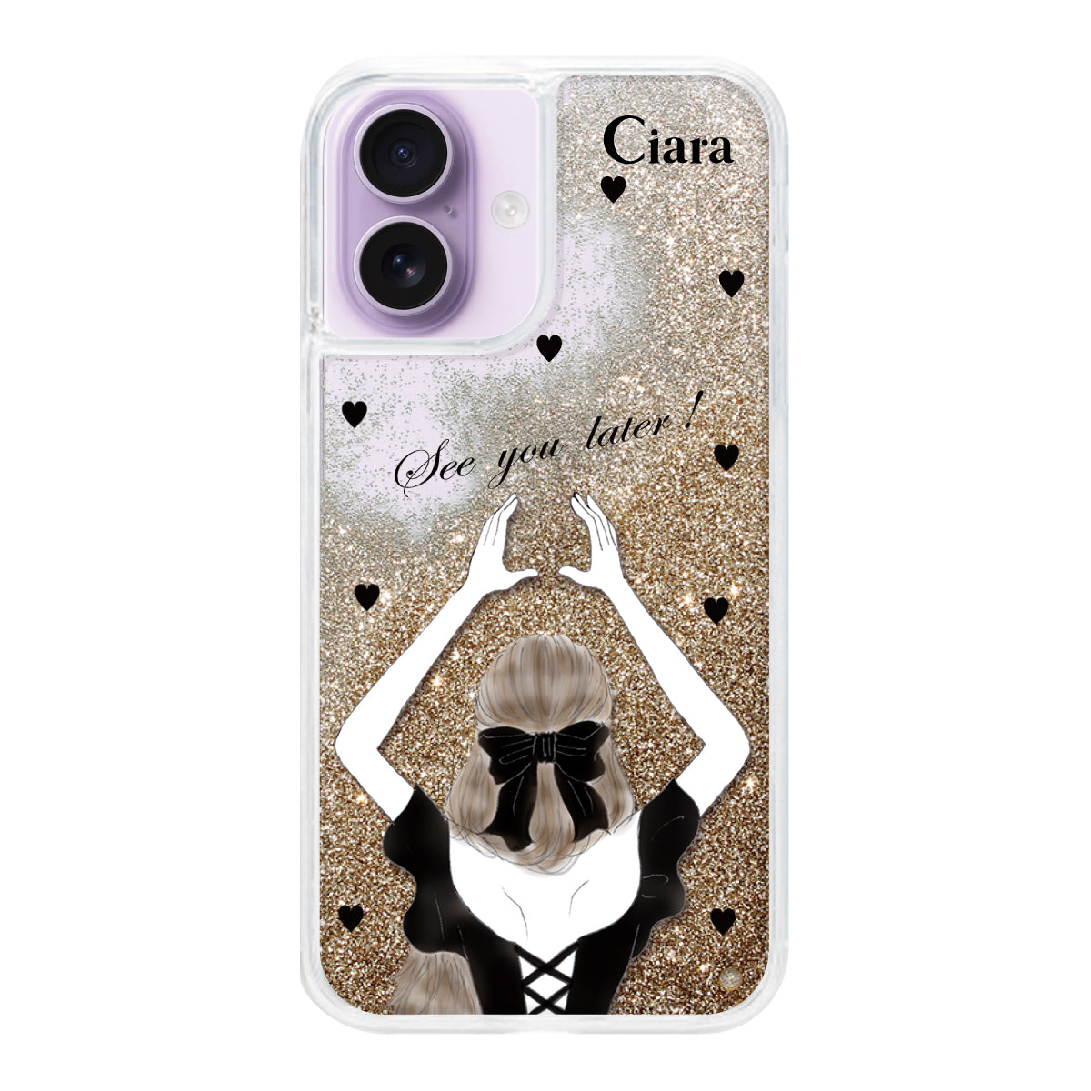 iPhone17 グリッター オイルクリアケース ブラックバックショット ゴールド