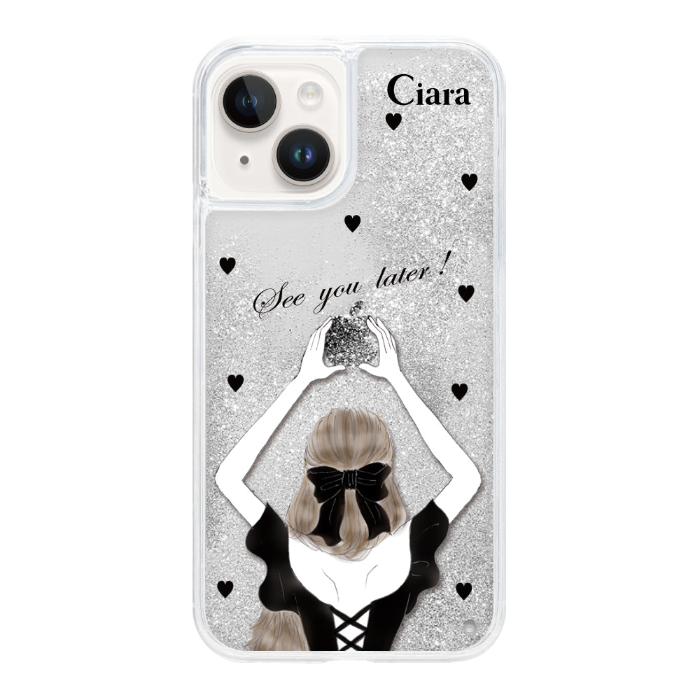 iPhoneケース グリッター オイルクリアケース ブラックバックショット