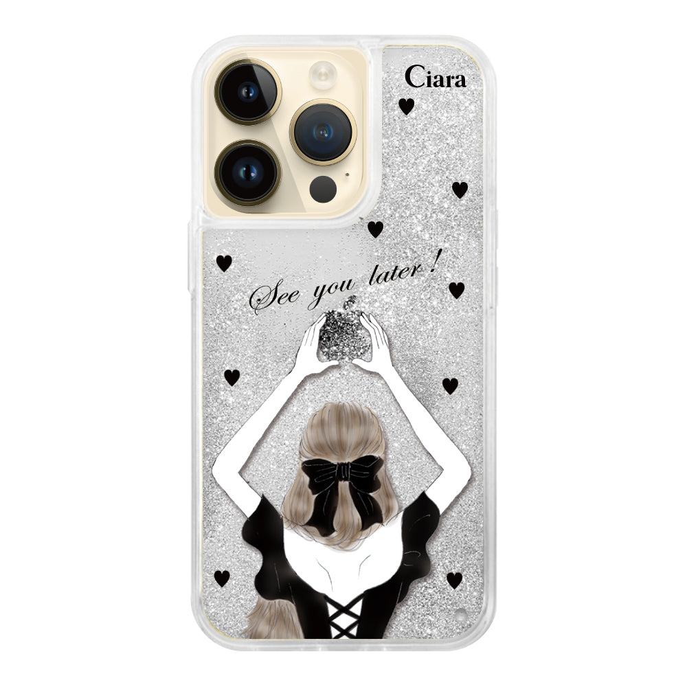 iPhoneケース グリッター オイルクリアケース ブラックバックショット