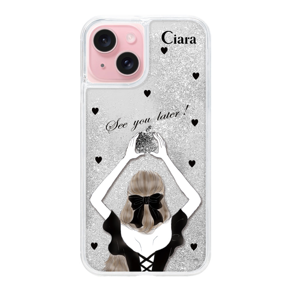 iPhoneケース グリッター オイルクリアケース ブラックバックショット