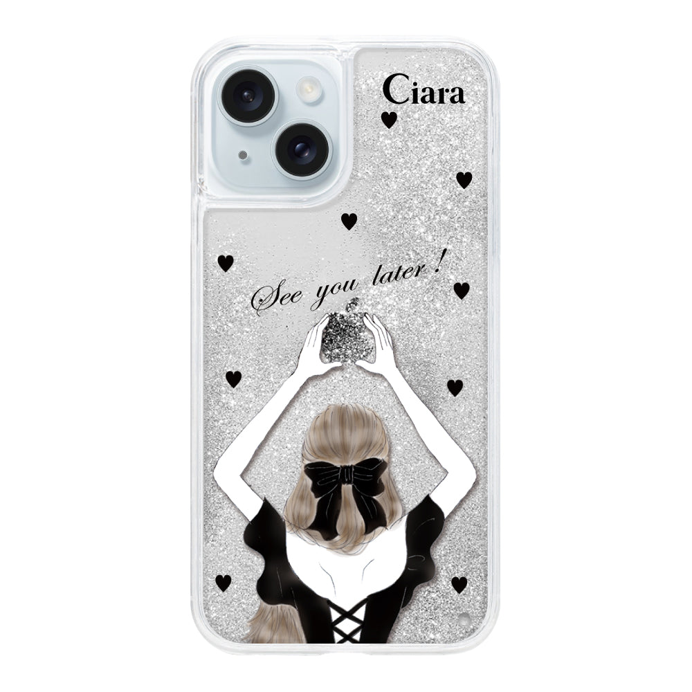 iPhoneケース グリッター オイルクリアケース ブラックバックショット