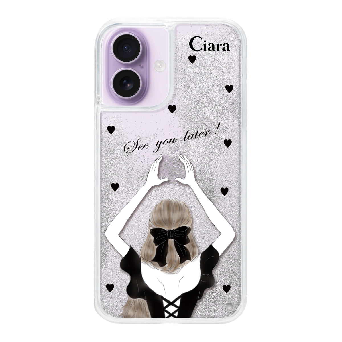 iPhone17 グリッター オイルクリアケース ブラックバックショット シルバー