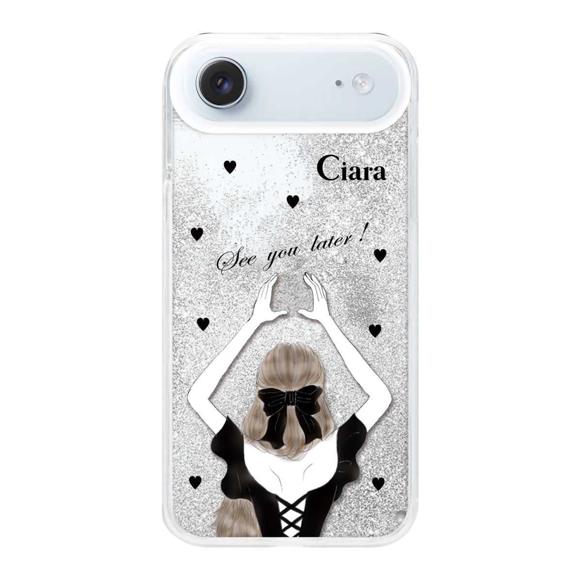 iPhoneAir グリッター オイルクリアケース ブラックバックショット シルバー