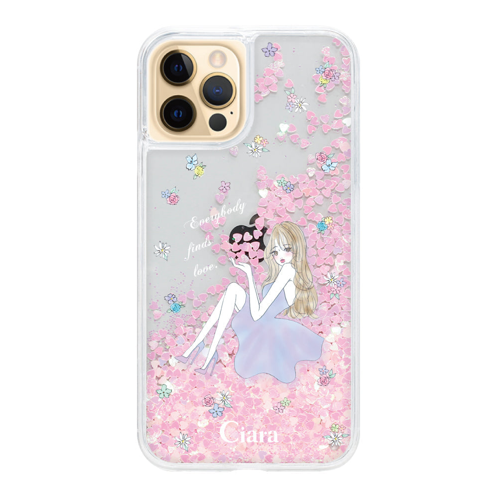 iPhone11Pro グリッター オイルクリアケース ラベンダーガール ピンク