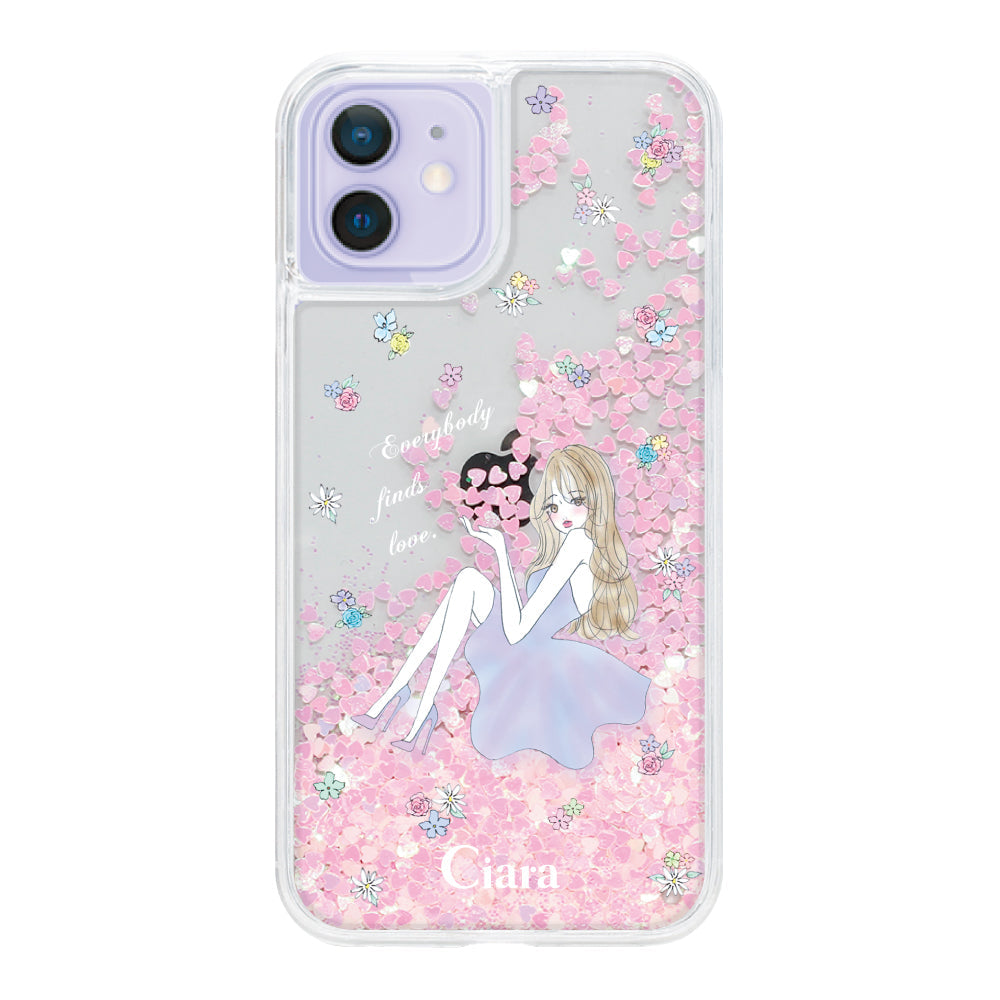 iPhone12/12Pro グリッター オイルクリアケース ラベンダーガール ピンク
