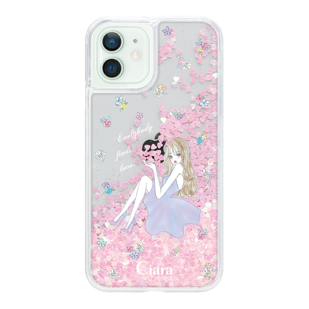 iPhone12mini グリッター オイルクリアケース ラベンダーガール ピンク