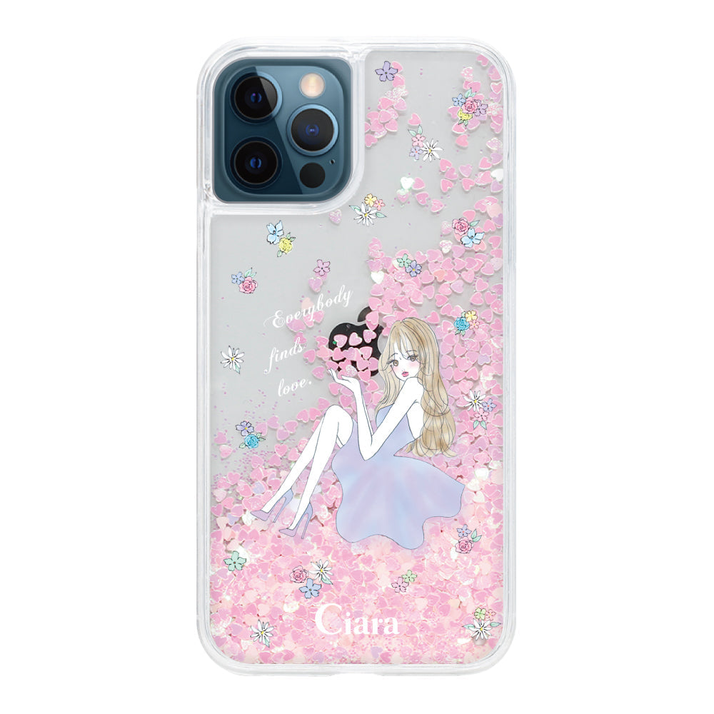 iPhone12ProMax グリッター オイルクリアケース ラベンダーガール ピンク