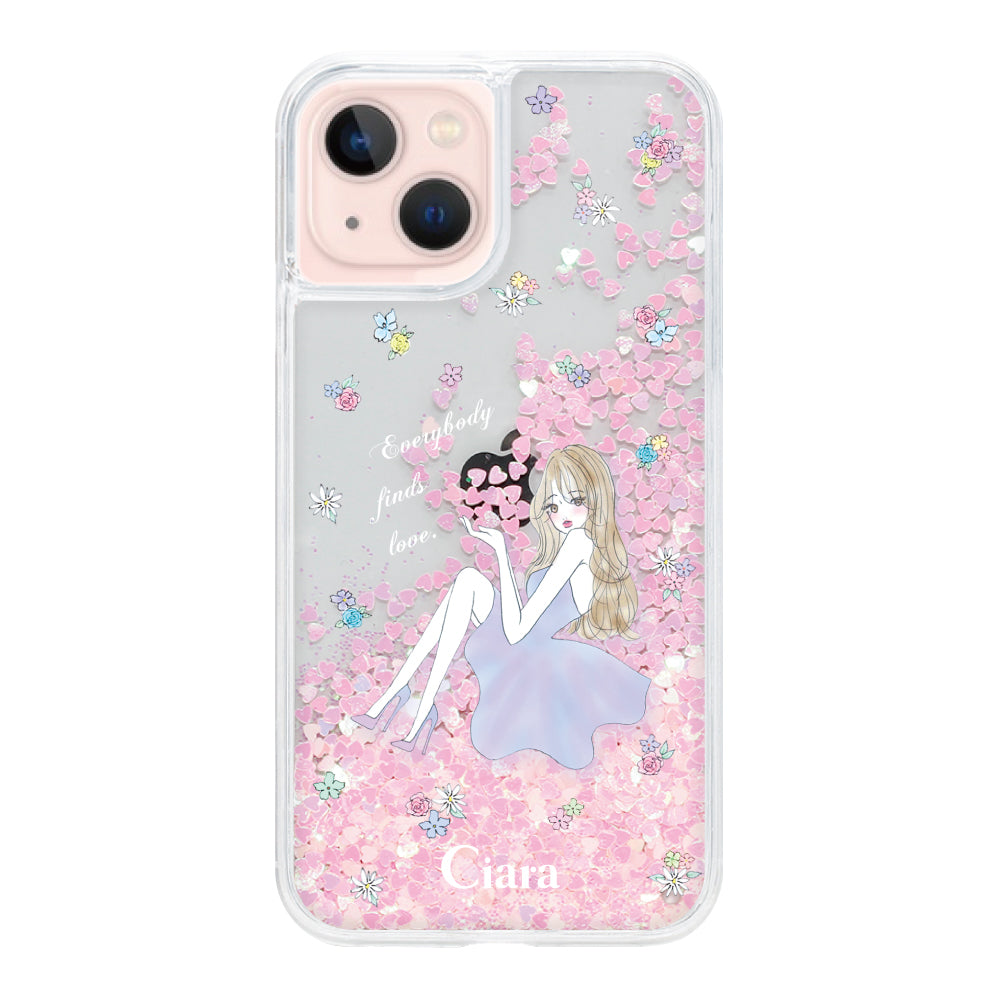 iPhone13 グリッター オイルクリアケース ラベンダーガール ピンク