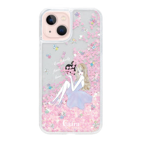 iPhone13 グリッター オイルクリアケース ラベンダーガール ピンク