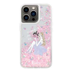 iPhone13Pro グリッター オイルクリアケース ラベンダーガール ピンク