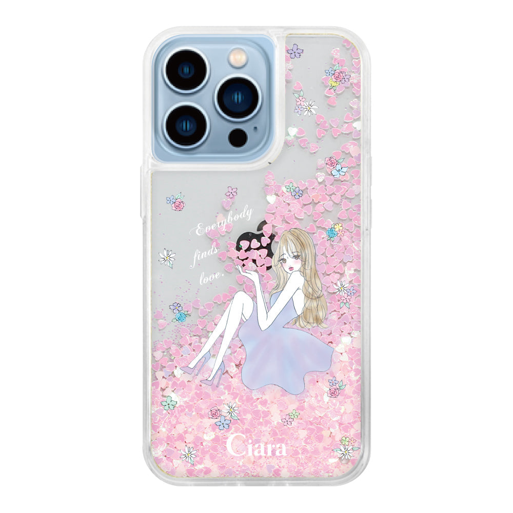 iPhone13ProMax グリッター オイルクリアケース ラベンダーガール ピンク