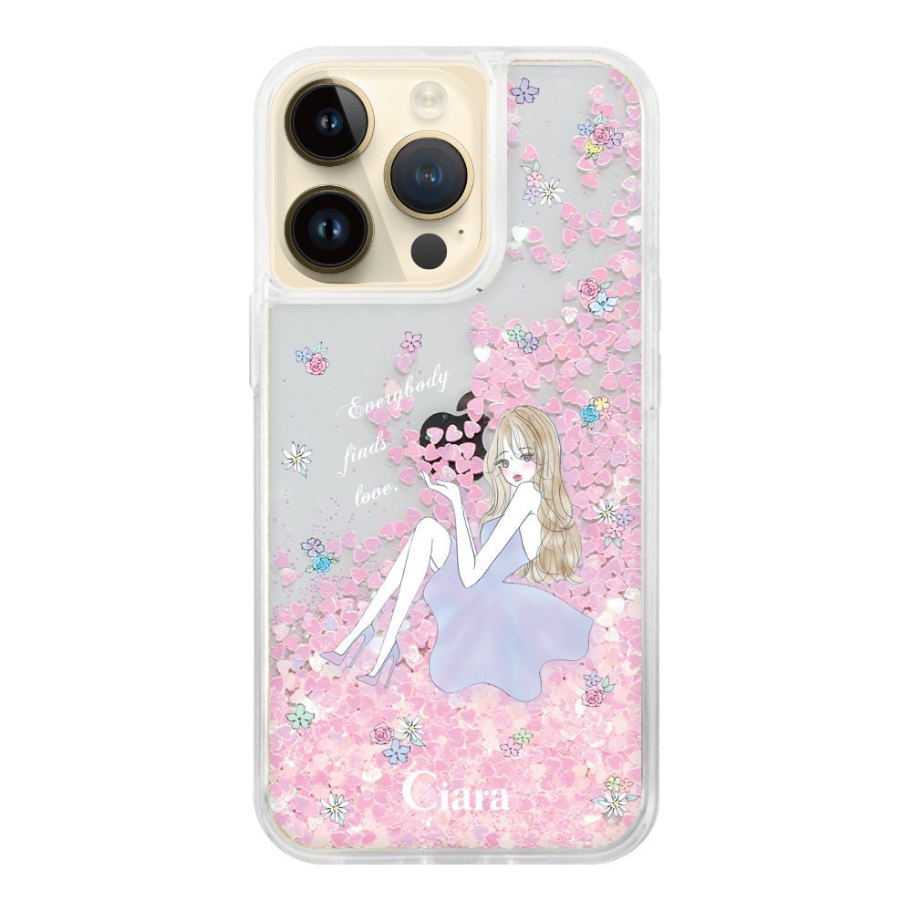 iPhone14Pro グリッター オイルクリアケース ラベンダーガール ピンク