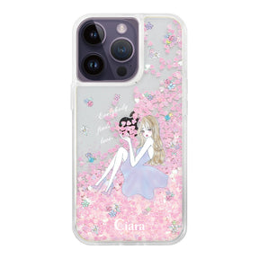 iPhone14ProMax グリッター オイルクリアケース ラベンダーガール ピンク