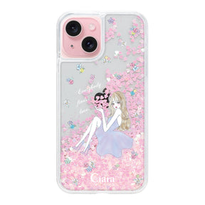 iPhone15 グリッター オイルクリアケース ラベンダーガール ピンク