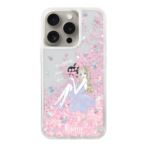 iPhone15Pro グリッター オイルクリアケース ラベンダーガール ピンク