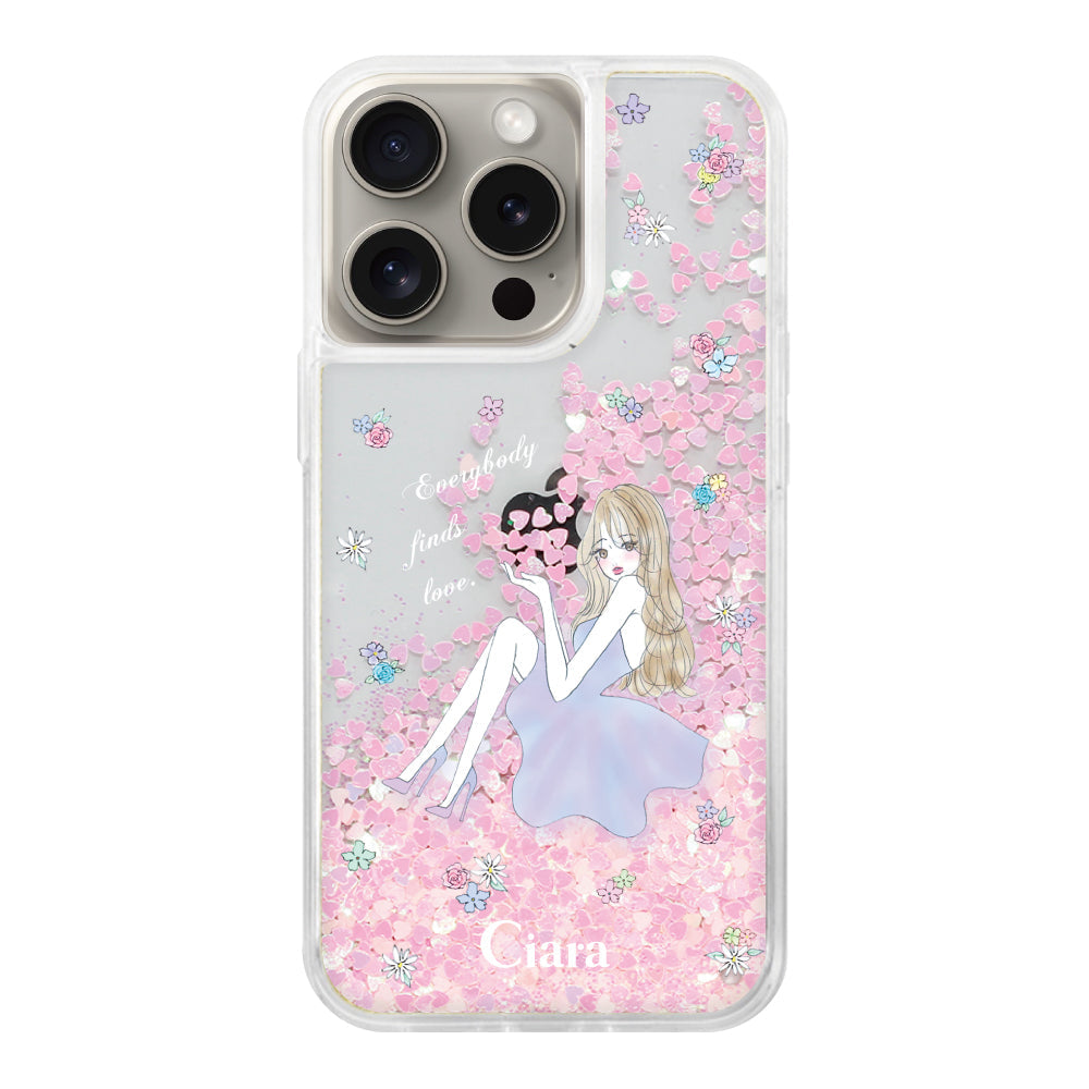 iPhone15Pro グリッター オイルクリアケース ラベンダーガール ピンク