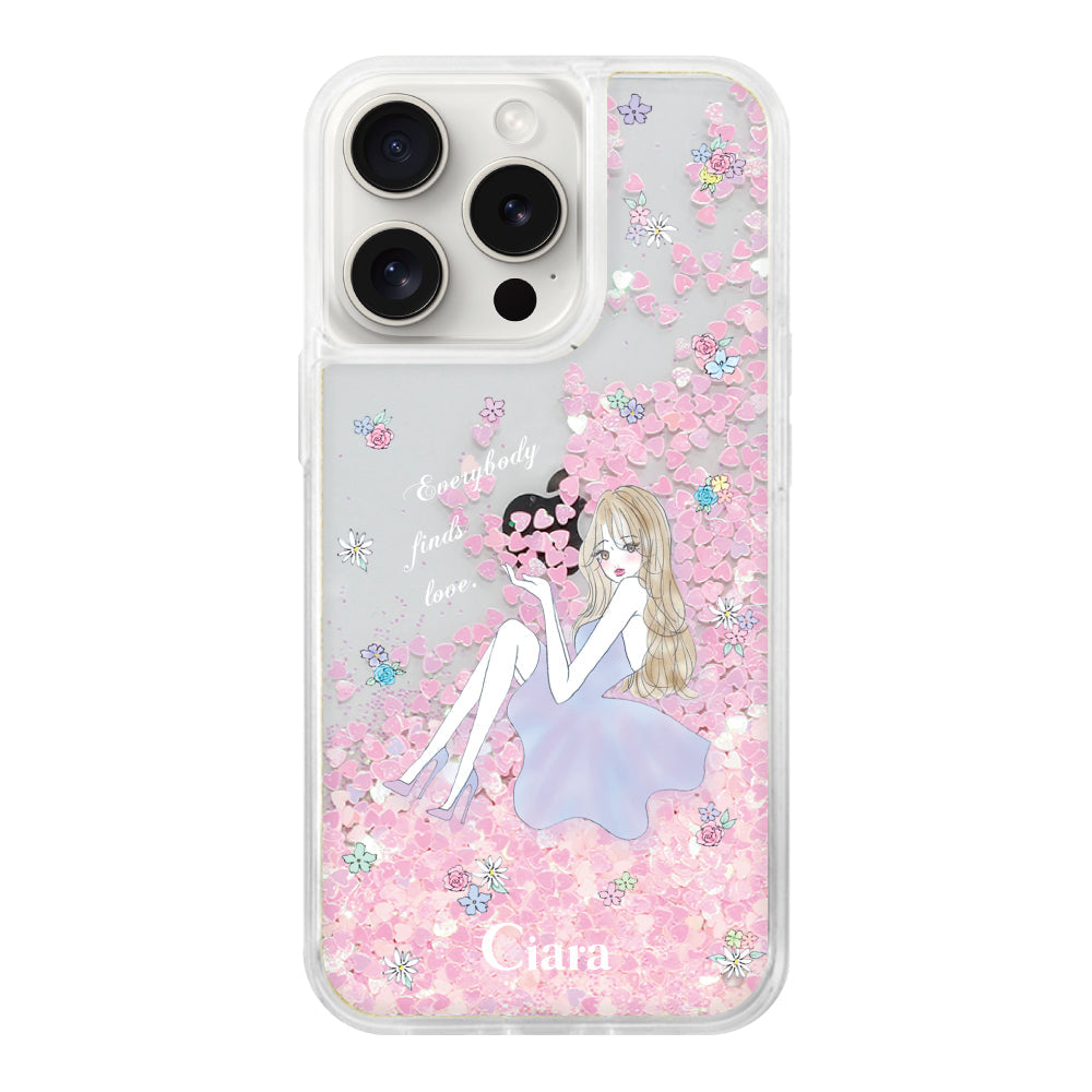 iPhone15ProMax グリッター オイルクリアケース ラベンダーガール ピンク
