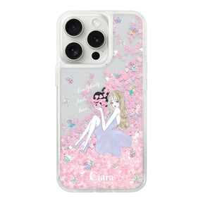 iPhone15ProMax グリッター オイルクリアケース ラベンダーガール ピンク
