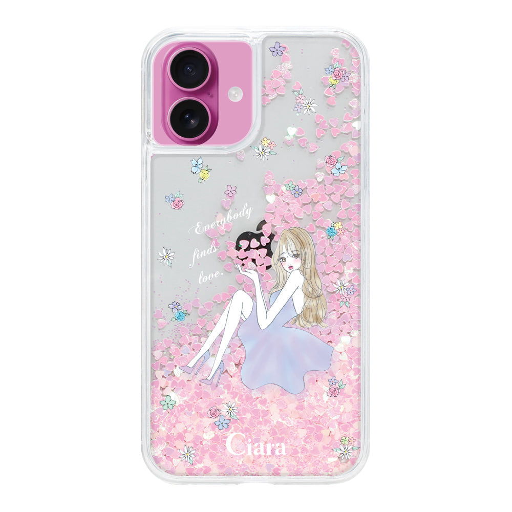 iPhone16 グリッター オイルクリアケース ラベンダーガール ピンク