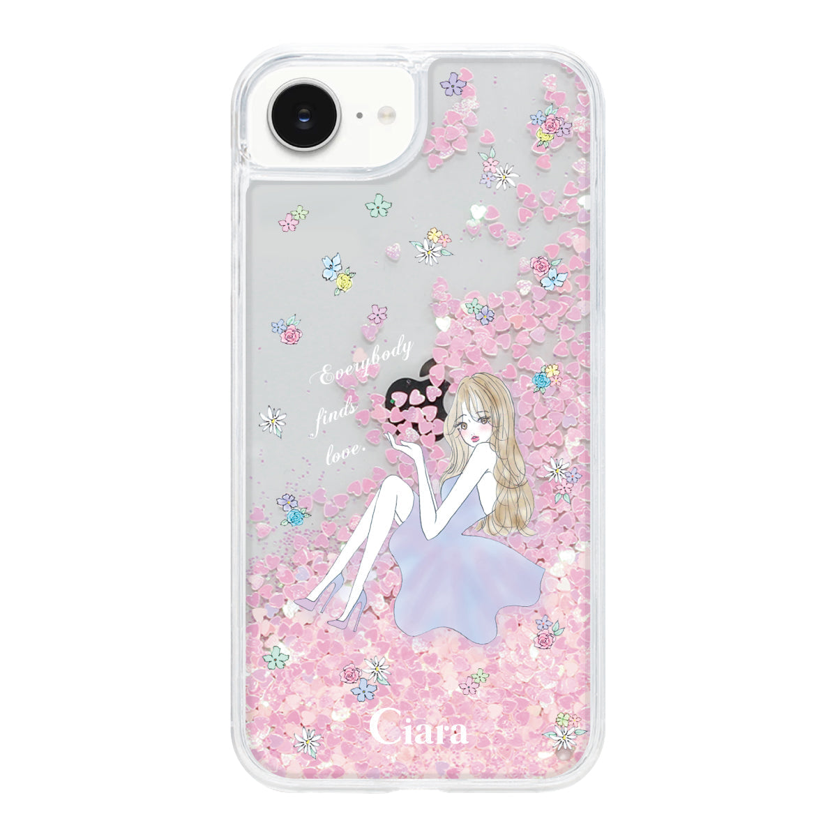 iPhone16e グリッター オイルクリアケース ラベンダーガール ピンク