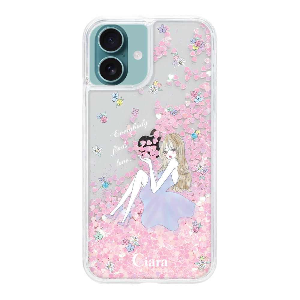 iPhone16Plus グリッター オイルクリアケース ラベンダーガール ピンク