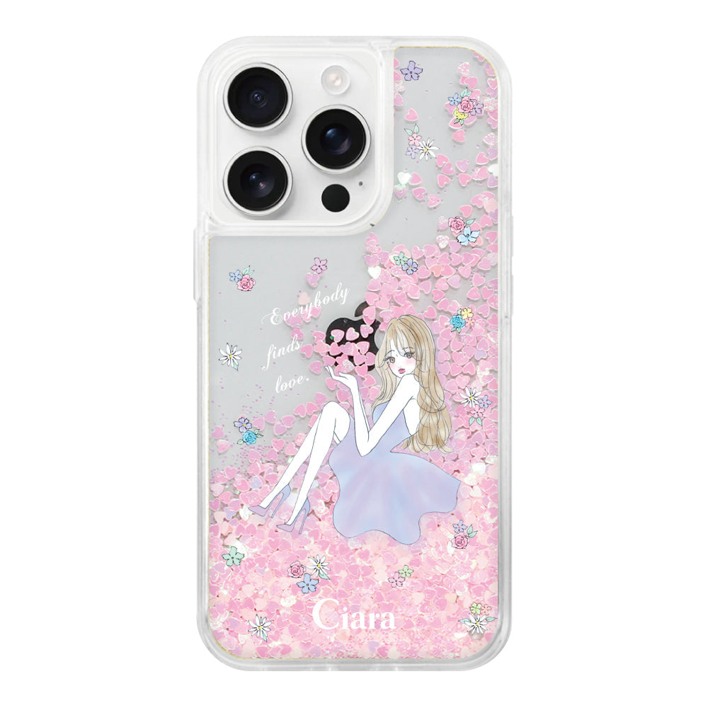 iPhone16Pro グリッター オイルクリアケース ラベンダーガール ピンク