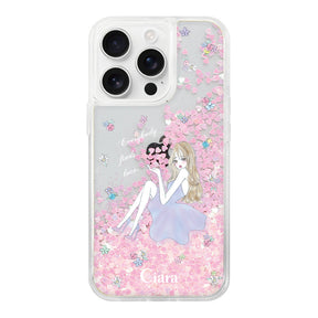 iPhone16ProMax グリッター オイルクリアケース ラベンダーガール ピンク