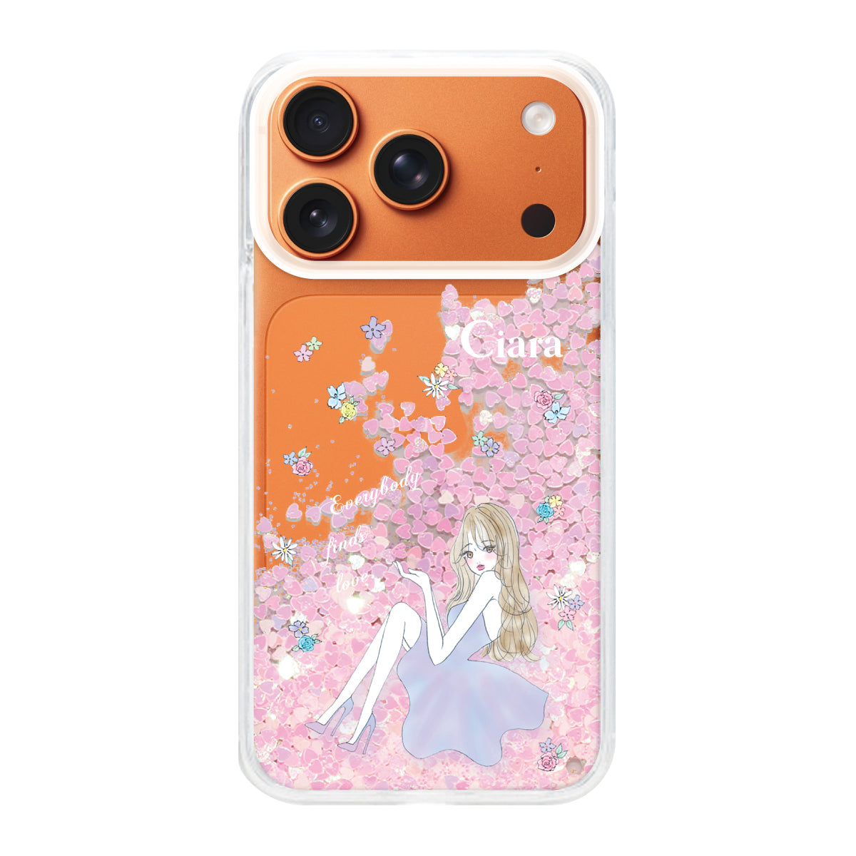 iPhone17ProMax グリッター オイルクリアケース ラベンダーガール ピンク