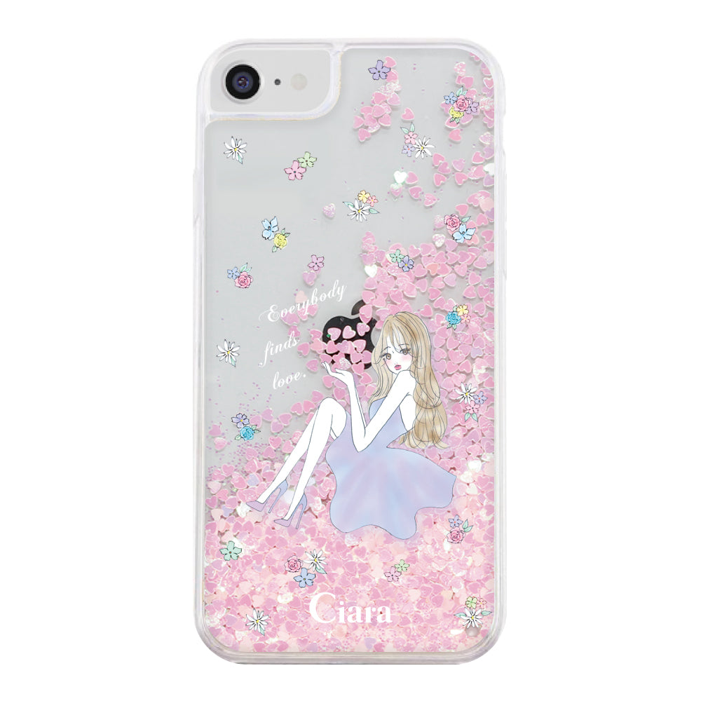 iPhoneSE2/SE3 グリッター オイルクリアケース ラベンダーガール ピンク