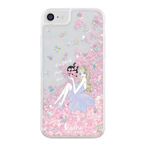 iPhoneSE2/SE3 グリッター オイルクリアケース ラベンダーガール ピンク