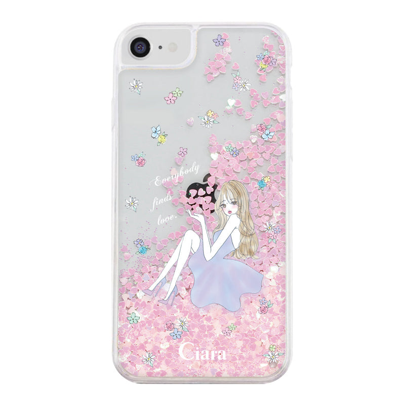 iPhoneケース グリッター オイルクリアケース ラベンダーガール