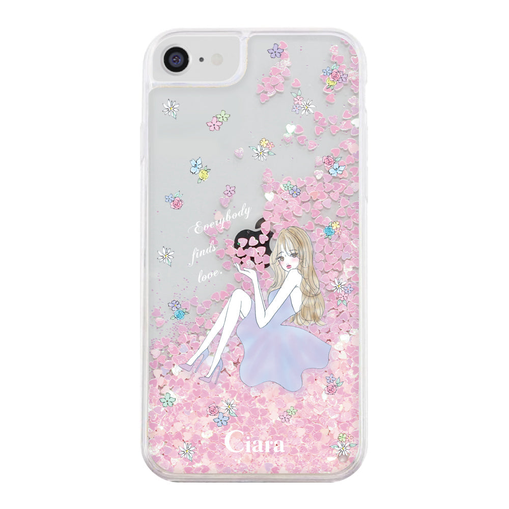 iPhoneSE2/SE3 グリッター オイルクリアケース ラベンダーガール ピンク