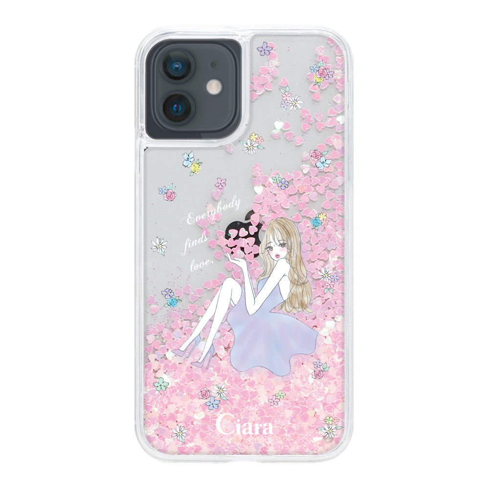 iPhoneXR グリッター オイルクリアケース ラベンダーガール ピンク