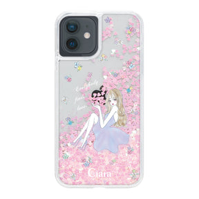 iPhoneXR グリッター オイルクリアケース ラベンダーガール ピンク