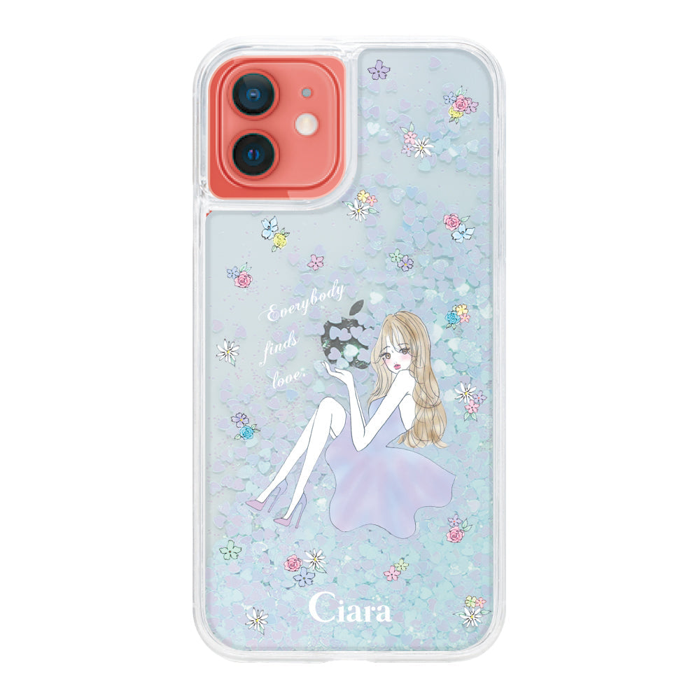 iPhone11 グリッター オイルクリアケース ラベンダーガール ブルー