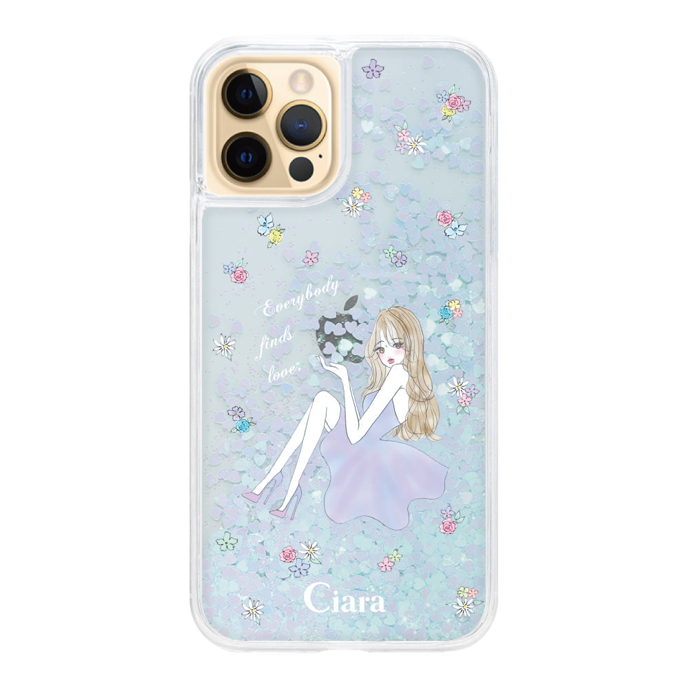 iPhone11ProMax グリッター オイルクリアケース ラベンダーガール ブルー