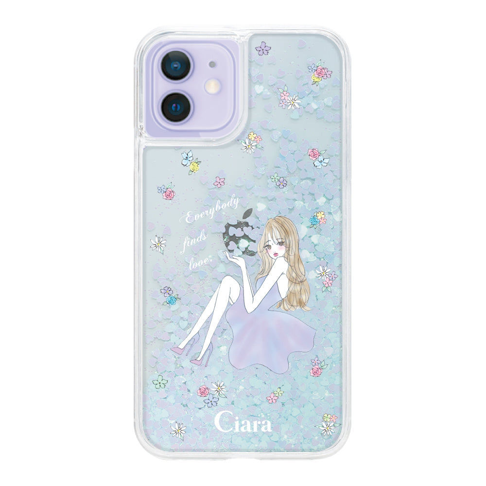 iPhone12/12Pro グリッター オイルクリアケース ラベンダーガール ブルー